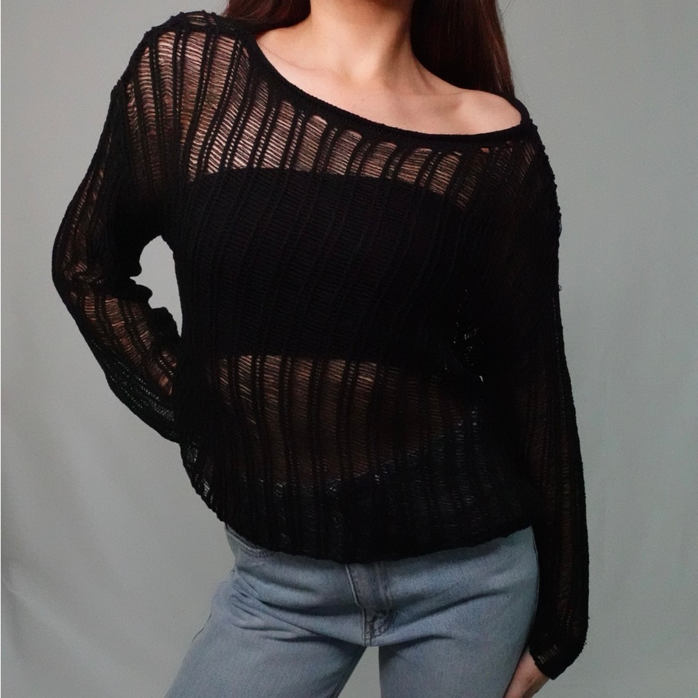 Crochet Knit Sweater in Black